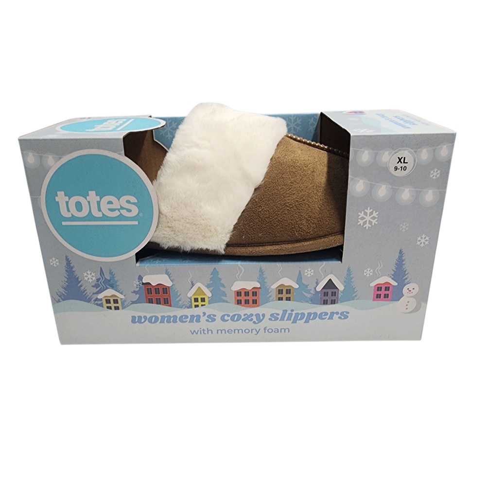 Totes Women's Slippers in Tan and White